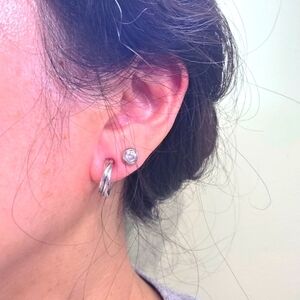 Vintage silver toned Hoop Huggies clip on earrings non pierced